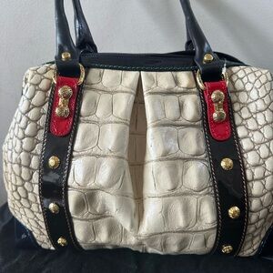 Marino Orlandi Cream and Black Satchel with Red Accents